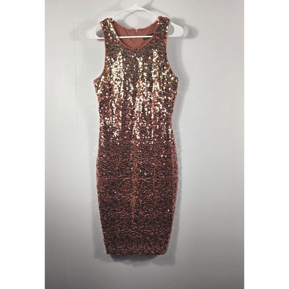 New York & Company Rose Gold Sequin Ombre Sleeveless Sheath Dress Womens Small